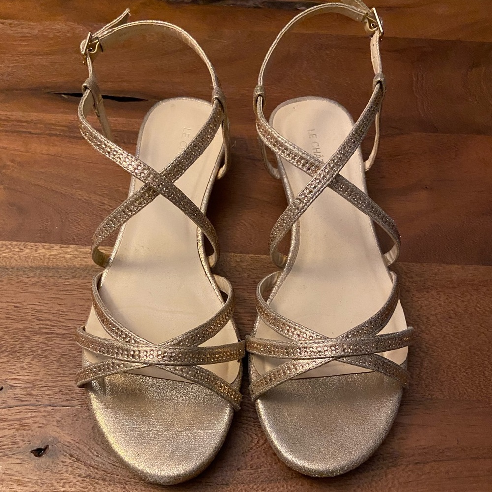 2 for $40 ❤️ Le Chateau flat wedge sandal Gold sparkle